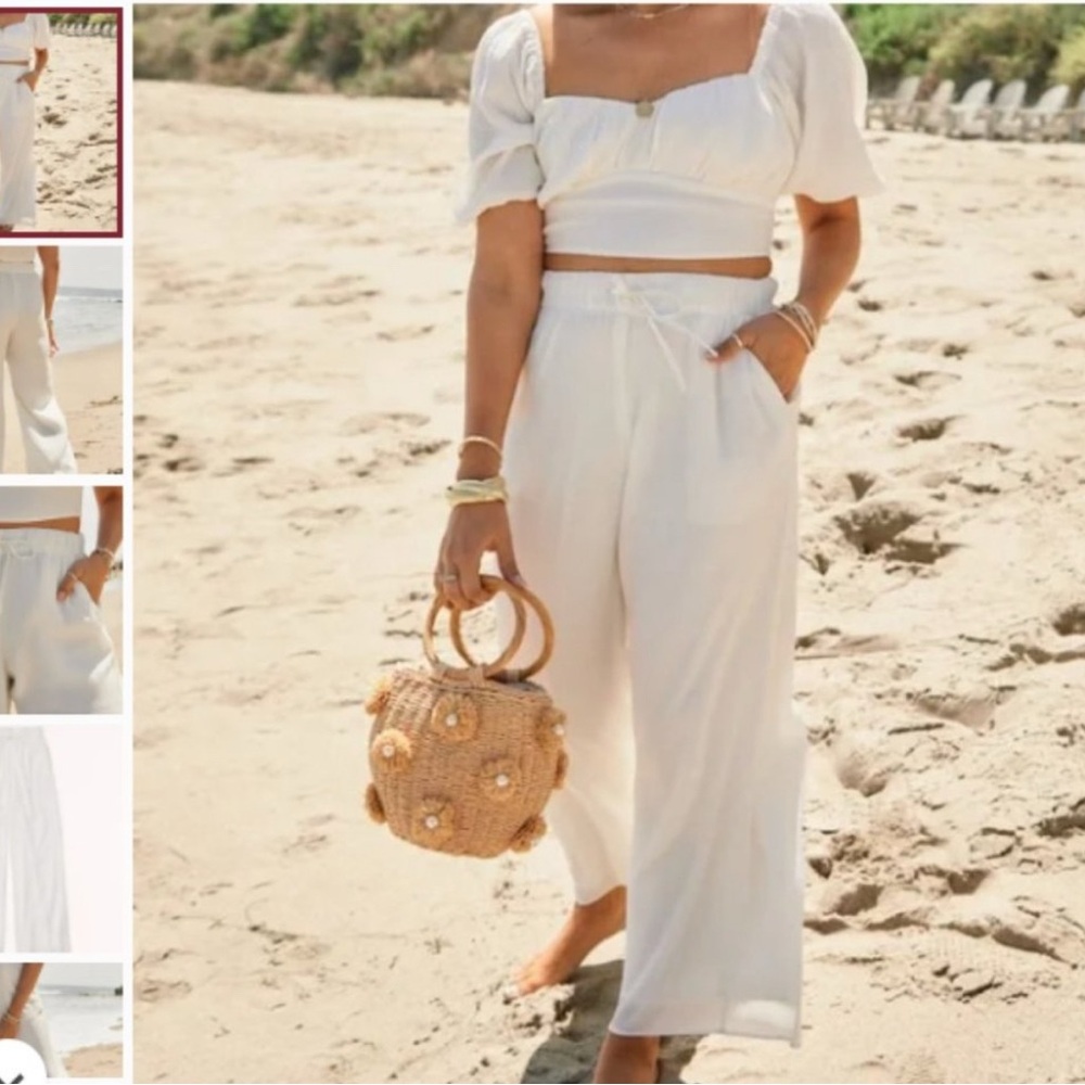 Abercrombie and Fitch crinkle textured outfit in white